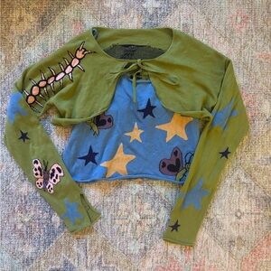 Brain Dead Knitwear Neppy Buggin Out Green and Blue Bolero & Tank Set